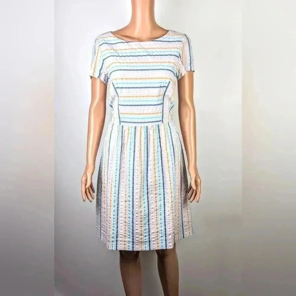 Brooks Brothers Petite Multicolored‎ Striped Preppy Summer Dress Pockets Sz. 12P - Picture 1 of 6